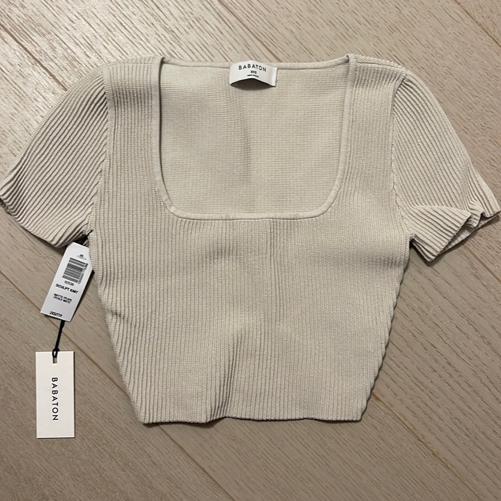 Aritzia Babaton Sculpt Knit Squareneck Top - Matte Pearl